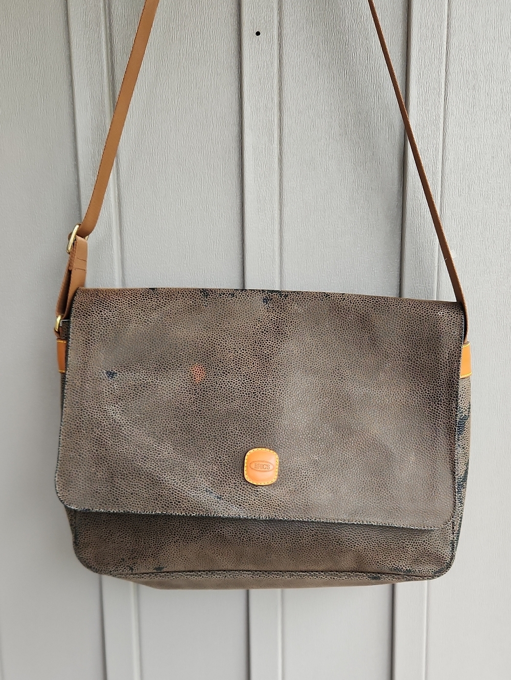 Bric's Life Collection Briefcase Laptop Bag Brown Olive Micro-Suede Italian Made